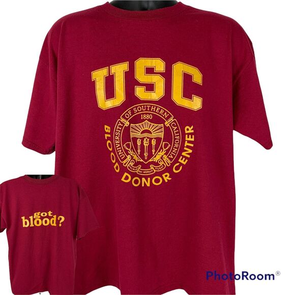 Vintage USC Trojans Got Blood T Shirt Mens X-Large 90s NCAA University Tee Red - Picture 1 of 8